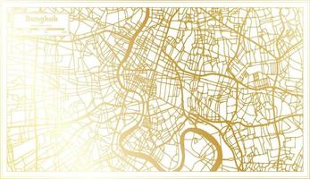 mapa da cidade de bangkok tailândia em estilo retrô na cor dourada. mapa de contorno. vetor