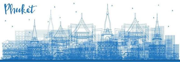 delineie o horizonte da cidade de phuket tailândia com edifícios azuis. vetor