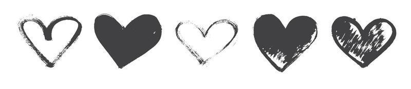 conjunto de coração de caligrafia desenhada à mão isolado no fundo branco. vetor