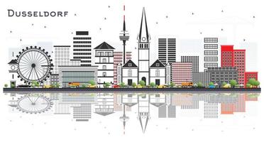 skyline da cidade de dusseldorf alemanha com edifícios de cor e reflexões isoladas em branco. vetor