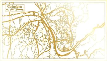 mapa da cidade de coimbra portugal em estilo retrô na cor dourada. mapa de contorno. vetor