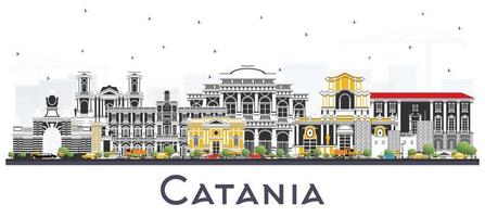 Skyline da cidade de Catania Itália com edifícios cinza isolados no branco. vetor