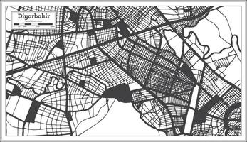 Mapa da cidade de diyarbakir turquia na cor preto e branco em estilo retrô. mapa de contorno. vetor