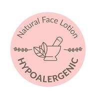 loção facial natural, ingredientes hipoalergênicos vetor