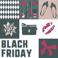 descontos de vendas black friday, moda e beleza vetor