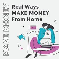 maneiras reais de ganhar dinheiro em casa, vetor de banner de trabalho
