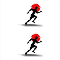 logotipo de silhueta de homem correndo com fita de acabamento, modelo de logotipo de maratona, clube de corrida ou clube esportivo