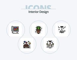 linha de design de interiores cheia de ícones do pacote 5 design de ícones. interior. roupas. lareira. papel. gaveta vetor