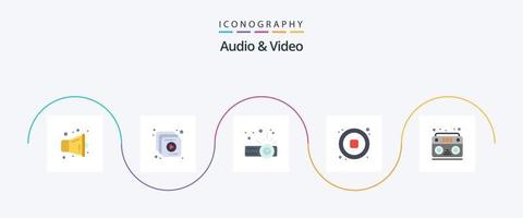 pacote de ícones de áudio e vídeo plano 5, incluindo . som. projetor. música. vídeo vetor