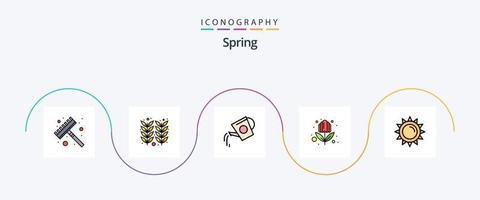linha de primavera cheia de pacote de 5 ícones planos, incluindo luz. Sol. bebida. verão. flor vetor