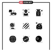 pacote de ícones vetoriais de estoque de 9 sinais e símbolos de linha para elementos de design de vetores editáveis de escritório de conceito de globo de tambor