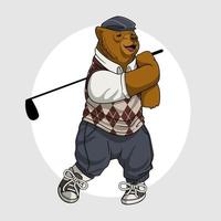 vetor de desenhos animados de golfe de jogo de urso fofo