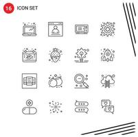 grupo de 16 contornos modernos definidos para data outono configuração elétrica engrenagem elementos de design vetoriais editáveis vetor