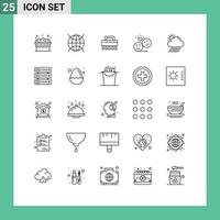 conjunto de 25 linhas comerciais pacote para elementos de design de vetores editáveis de emoji de escova de dia dos namorados de chuva