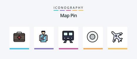 linha de pinos de mapa cheia de 5 ícones incluindo . tigela. estacionamento. transporte. design de ícones criativos vetor