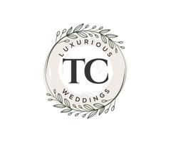 tc letras iniciais modelo de logotipos de monograma de casamento, modelos modernos minimalistas e florais desenhados à mão para cartões de convite, salve a data, identidade elegante. vetor