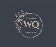 wq letras iniciais modelo de logotipos de monograma de casamento, modelos modernos minimalistas e florais desenhados à mão para cartões de convite, salve a data, identidade elegante. vetor