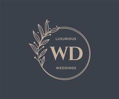wd letras iniciais modelo de logotipos de monograma de casamento, modelos modernos minimalistas e florais desenhados à mão para cartões de convite, salve a data, identidade elegante. vetor