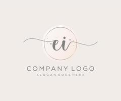 logo feminino inicial ei. utilizável para logotipos de natureza, salão, spa, cosméticos e beleza. elemento de modelo de design de logotipo de vetor plana.