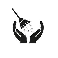 design de logotipo de mão de escova de limpeza. logotipo de empregada doméstica com vetor de conceito de mão. design de logotipo de mão e limpeza