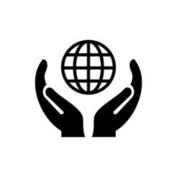 design de logotipo do globo de mão. logotipo do mundo com vetor de conceito de mão. design de logotipo de mão e mundo