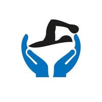 design de logotipo de natação de mão. logotipo de natação com vetor de conceito de mão. design de logotipo de mão e natação