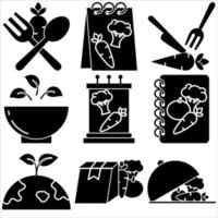 conjunto de ícones do dia vegetariano estilo glifo parte três vetor