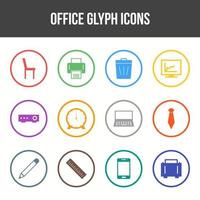 conjunto exclusivo de ícones de glifo de escritório vetor