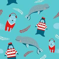 animais marinhos e criaturas vestindo impressão de roupas vetor