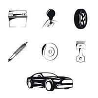 conjunto de ícones isolados em um carro tema peças de cor preta vetor