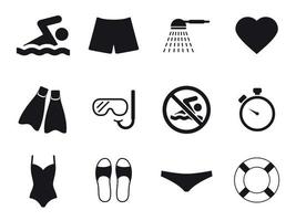 conjunto de ícones pretos nadando, mergulho, esporte vetor