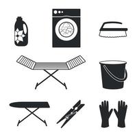 trabalho doméstico e silhueta de ícones pretos de lavanderia vetor