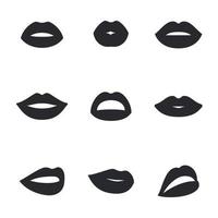 conjunto de ícones pretos isolados nos lábios de um tema vetor