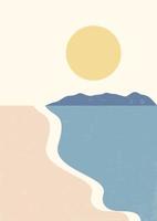 praia de areia e cartaz de ilustração de paisagem de montanhas. meados do século moderno vector illustration.trendy contemporâneo design.wall arte decoração.
