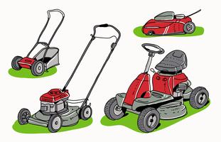 Red Lawn Mower Collection Ilustração desenhada mão do vetor