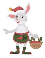 coelho com cesta de cenouras, personagem de inverno vetor