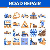 vetor de conjunto de ícones de reparação e construção de estradas