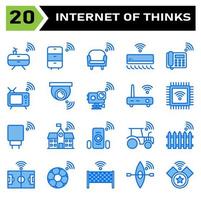 conjunto de ícones da internet das coisas inclui armário, móveis, internet das coisas, sofá, sofá, ar condicionado, telefone, televisão, câmera, câmera de ação, roteador, processador, carregador, porta, escola, construção vetor