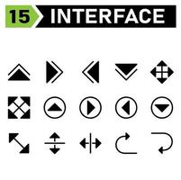 conjunto de ícones de interface web incluem direção, setas, ângulo, duplo, cima, direita, esquerda, baixo, mover, tela cheia, seta, círculo, canto, dividir, vertical, horizontal, costas vetor