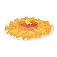 prato de nacho mexicano com salsa. ilustração de comida latino-americana em estilo cartoon isolado no branco. vetor