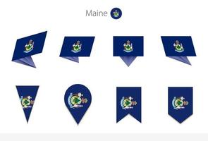 coleção de bandeiras do estado de maine us, oito versões de bandeiras vetoriais de maine. vetor