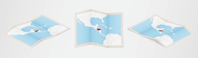 mapa dobrado de honduras em três versões diferentes. vetor