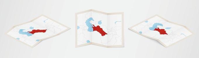mapa dobrado do Turquemenistão em três versões diferentes. vetor