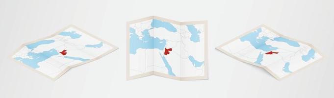 mapa dobrado da Jordânia em três versões diferentes. vetor