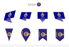 coleção de bandeiras do estado de kansas us, oito versões de bandeiras vetoriais de kansas. vetor
