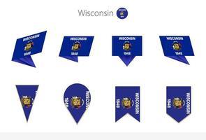 coleção de bandeiras do estado de wisconsin, oito versões de bandeiras vetoriais de wisconsin. vetor