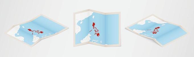 mapa dobrado das filipinas em três versões diferentes. vetor
