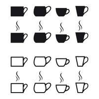 xícaras de chá café conjunto de ícones de silhueta negra vetor