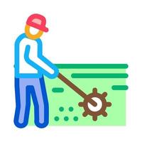 trabalhador de jardim com ilustração de contorno de vetor de ícone de ferramenta