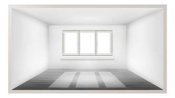 vetor de quarto vazio. parede vazia. sol caindo. fundo interior da casa. construção confortável. ilustração 3d realista